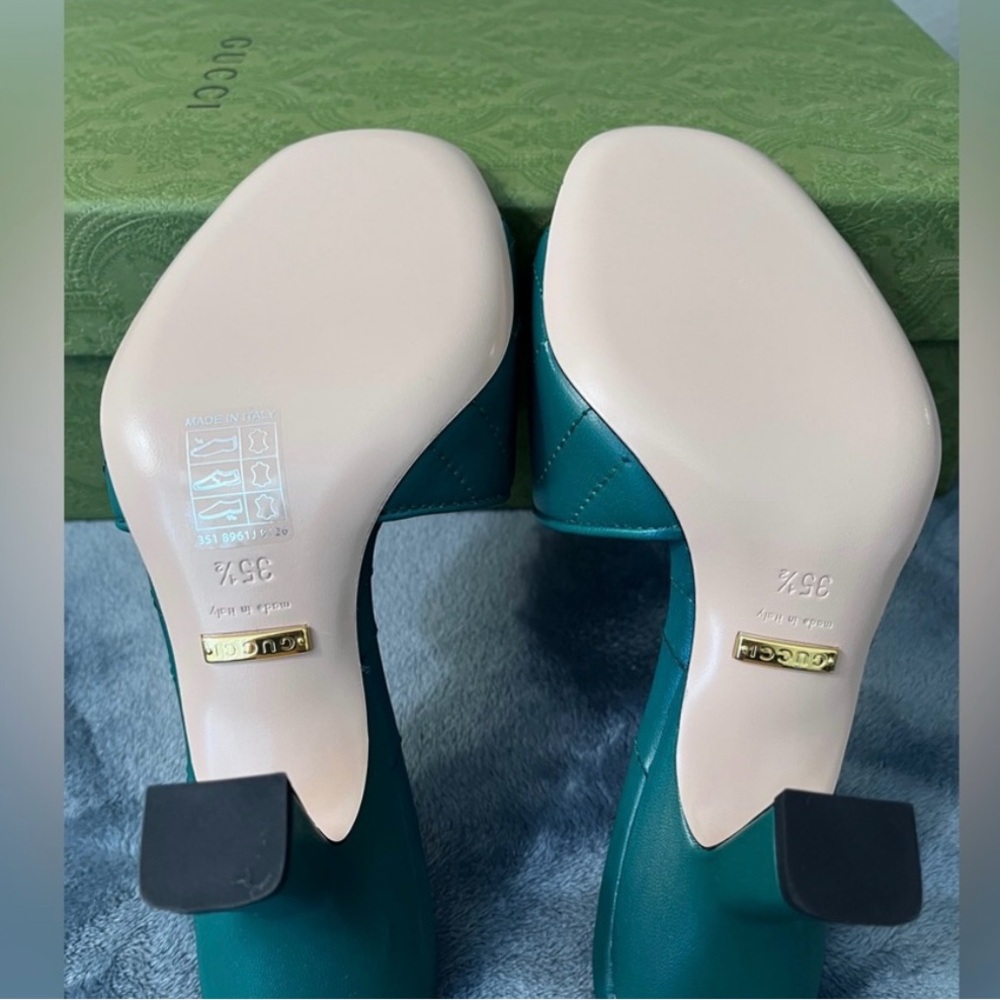 Brand New Gucci women’s GG Marmot Matelasse Heels Green leather size 35,5 - Picture 2 of 8